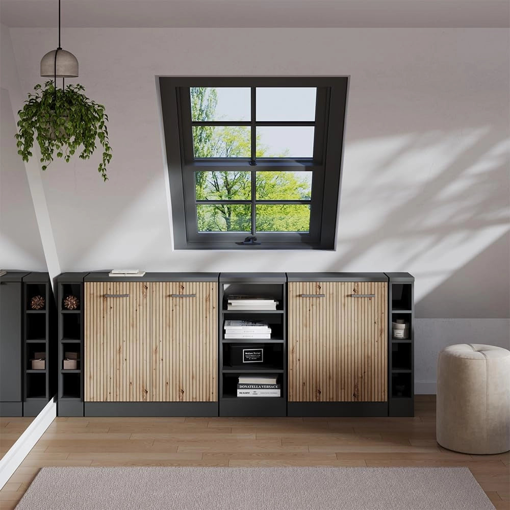 Set di mobili sottotetto Rion, Rovere artigianale, 210 cm Set di 5 carcasse armadio profondità 60 cm, adatto per il salvaspazio sotto tetti spioventi