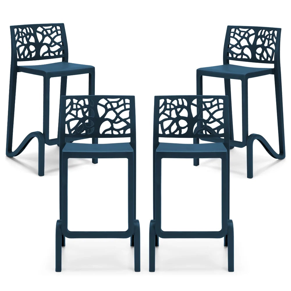 Set 4 sgabelli in polipropilene TETI altezza seduta 65cm, impilabile, idrorepellente, resistente ai raggi UV, design moderno e innovativo, ideale per la cucina, la veranda o giardino colore Petrolio