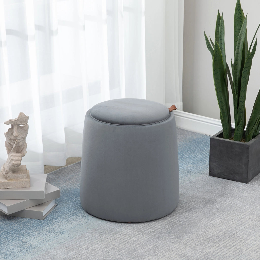 Pouf con contenitore e poggiapiedi in tessuto velluto ¨C zephmum ¨C grigio ?44x47.5cm