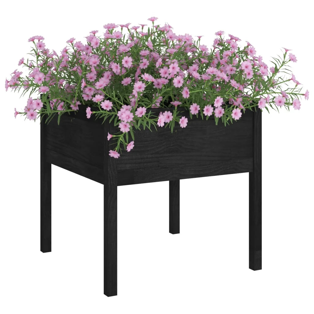 2 pz Fioriere | Cassetta per fiori | Vaso da Giardino Nere 70x70x70 cm in Massello di Pino