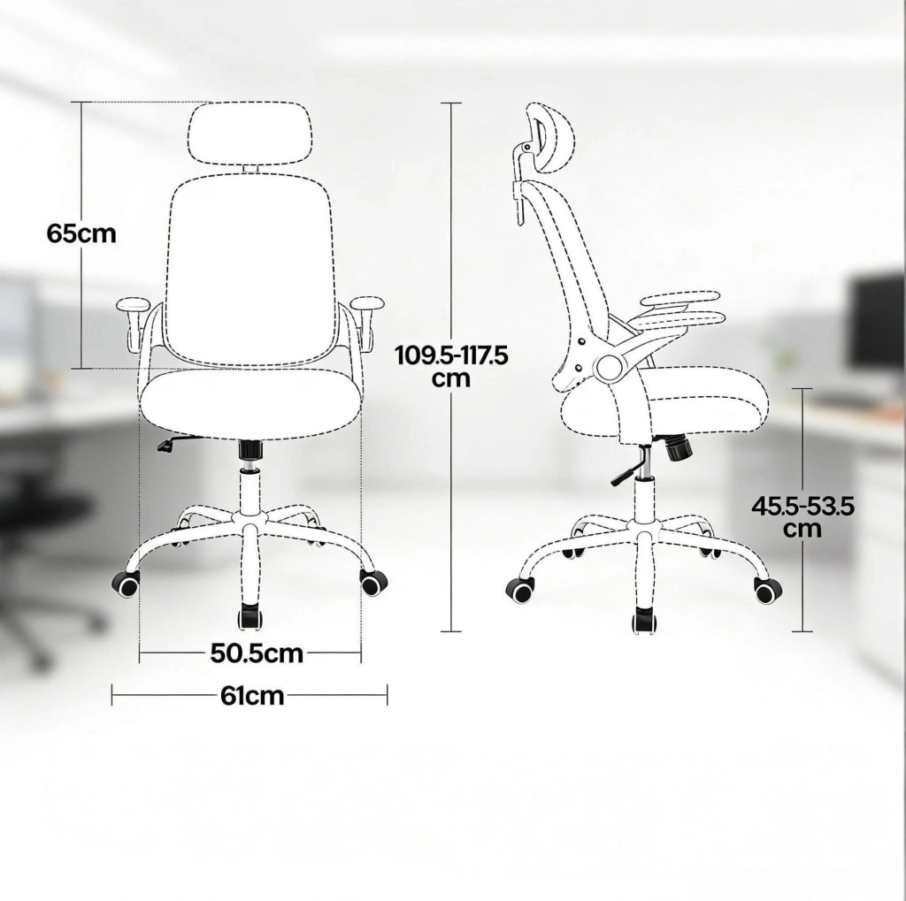 Sedia da ufficio ergonomica beige con schienale alto e supporto lombare
