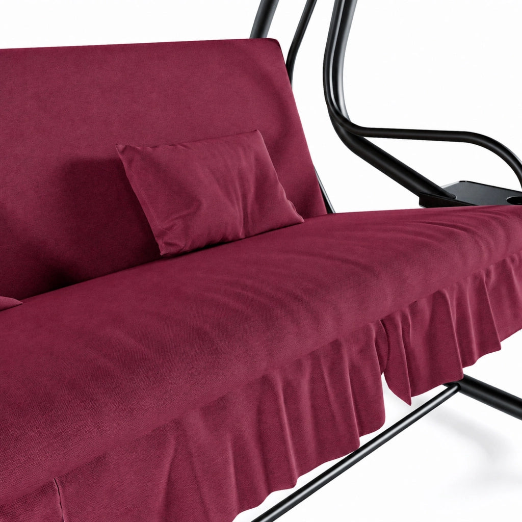 Dondolo 3 Posti Reclinabile Madeira Tettuccio Parasole Regolabile Cuscini Imbottiti Diventa Letto Struttura Robusta In Acciaio Verniciato Giardino Esterno Balcone Terrazzo 200 x 120 x 160 cm Bordeaux