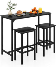 Tavolo con 2 Sgabelli in Metallo e Legno, Set da Pranzo 3 Pezzi, Tavolo Rettangolare da Cucina con 2 Sedie per Sala da Pranzo, Appartamento e Bistro, Stile Retrò (Nero)