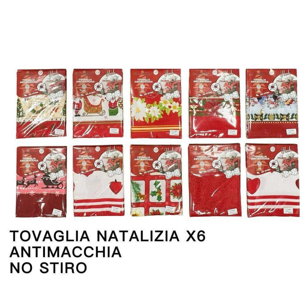 Trade Shop - Tovaglia Natalizia Antimacchia No Stiro Impermeabile Varie Fantasie 6 Posti -