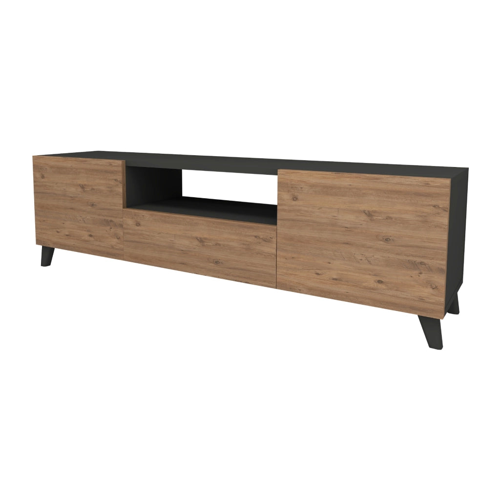 Mobile Porta TV Torsby con Scomparti Chiusi 46 x 140 x 30 cm Antracite / Effetto Rovere [en.casa]
