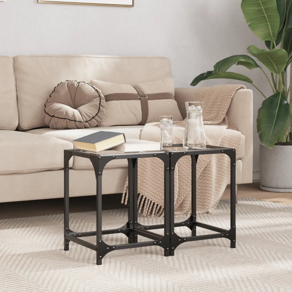 Tavolini con Piano in Vetro Trasparente 2 pz 30x30x40cm Acciaio 845951