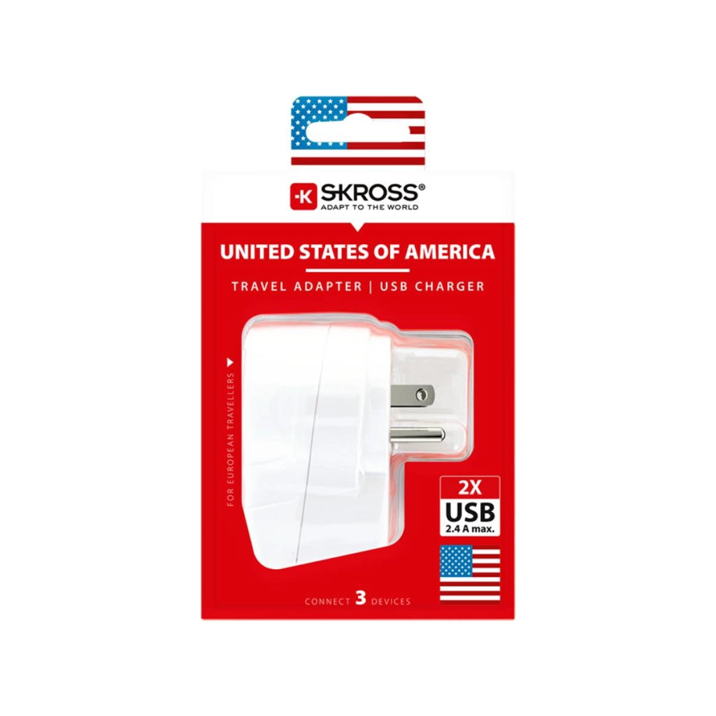 Adattatore da viaggio Europa - USA con 2 USB 15A Bianco Skross