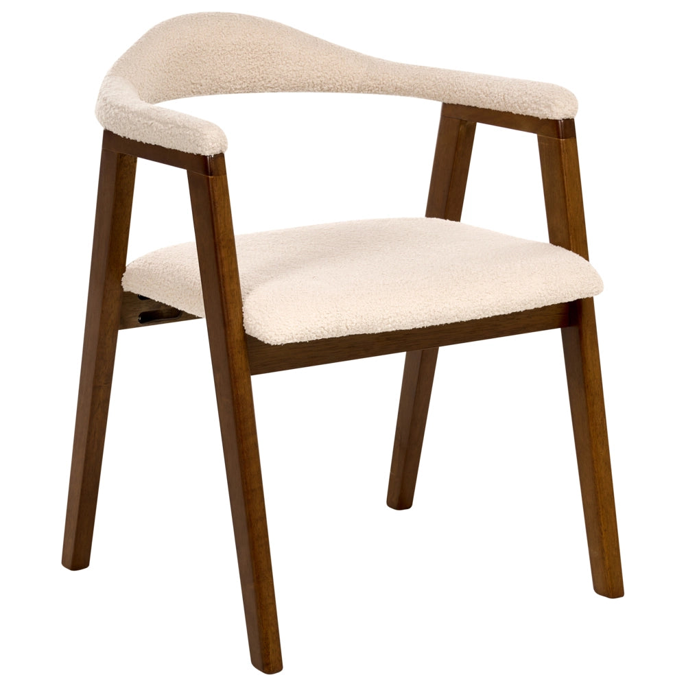 Set di 2 sedie da pranzo Marrone scuro Seduta imbottita Schienale Boucle Poliestere Gomma Struttura in legno Stile retrò Sala da pranzo