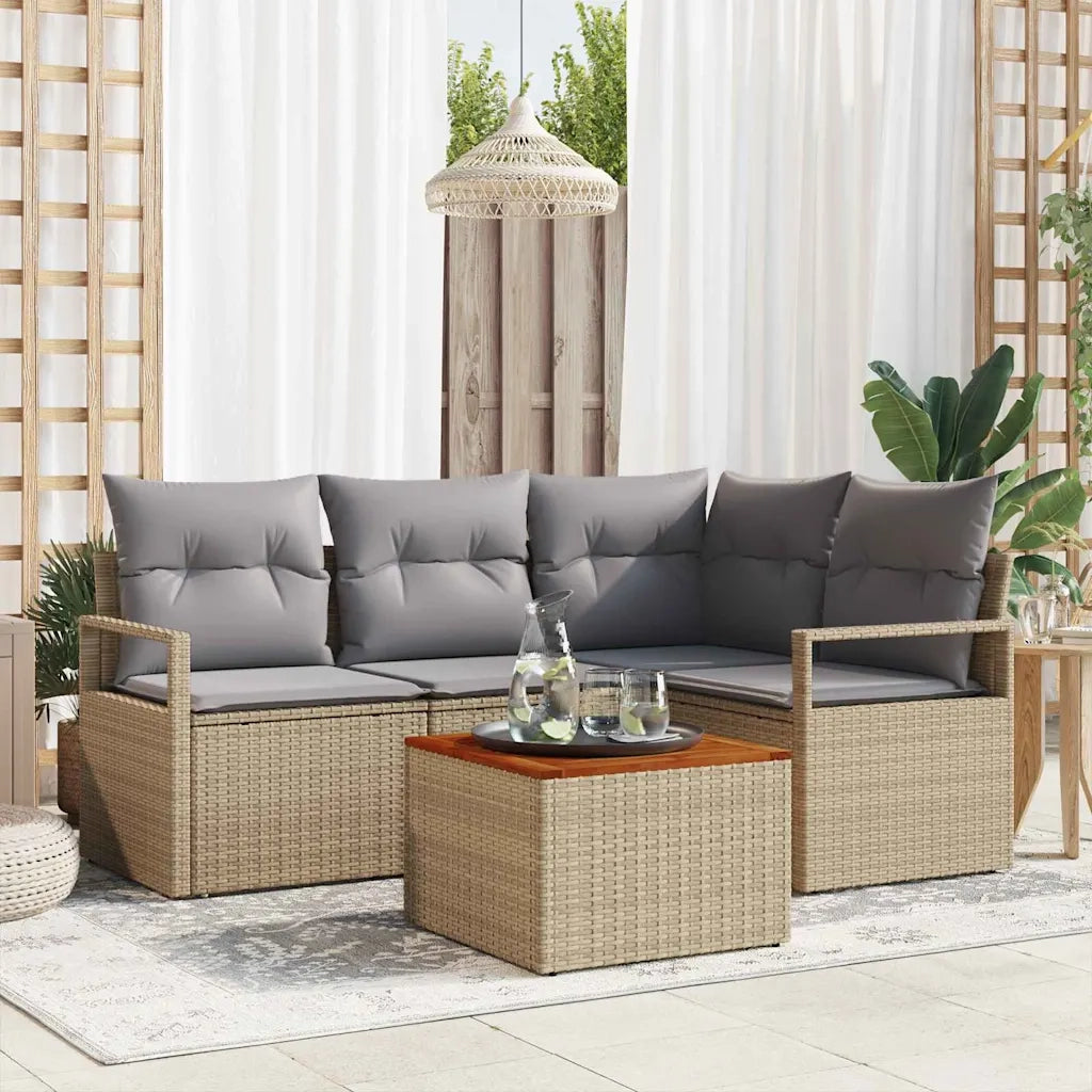 Set Divano da Giardino con cuscino 5 pcs Beige polyrattan 3347700