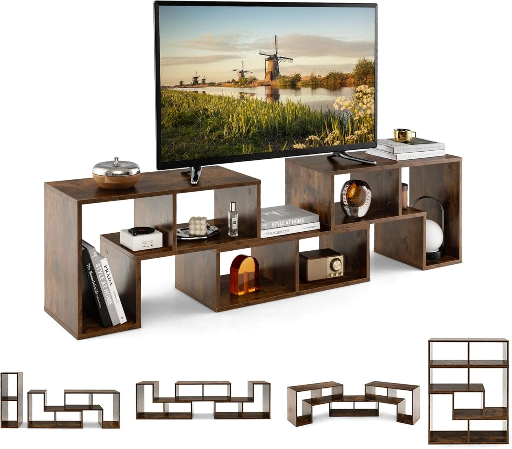 Mobile TV Soggiorno in Legno, Mobile Porta TV Liberamente Combinabile, per TV fino a 65”, Mobiletto TV Multifunzione con 6 Vani Aperti, 134 x 30 x 43 cm (Marrone)