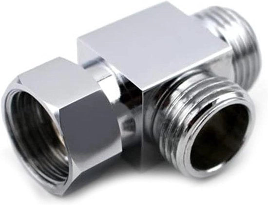 Valvola di deviazione a tre vie per docce e doccette in acciaio inox lucidato.