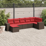 Set Divani da Giardino 7 pz con Cuscini Marrone in Polyrattan 3222883