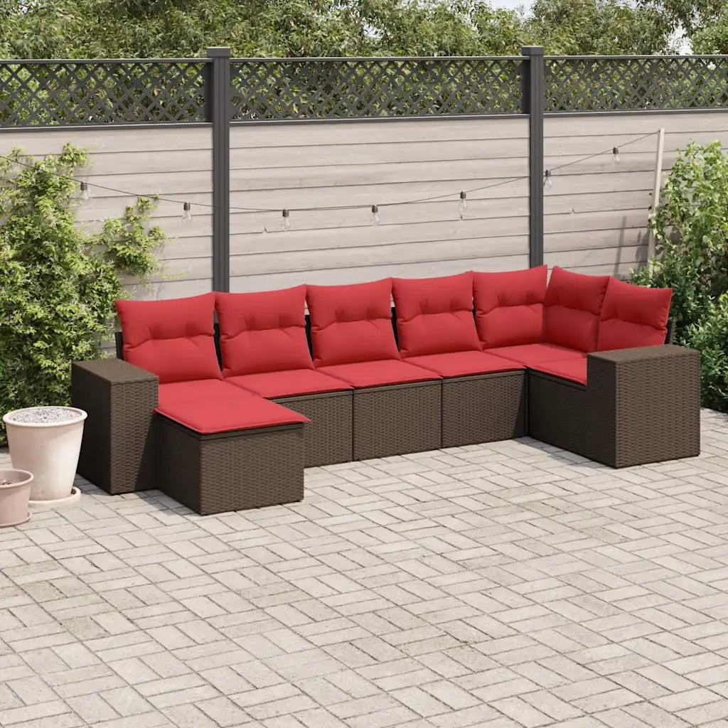 Set Divani da Giardino 7 pz con Cuscini Marrone in Polyrattan 3222883
