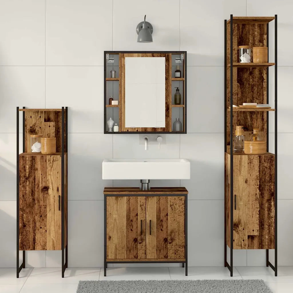 Set di mobili per il Bagno | Armadio da bagno 4 pz Marrone 33 x 33 x 185.5 cm