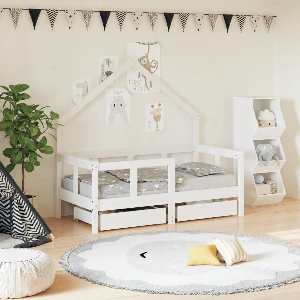 Giroletto Bambini con Cassetti Bianco 70x140cm Massello di Pino 834541