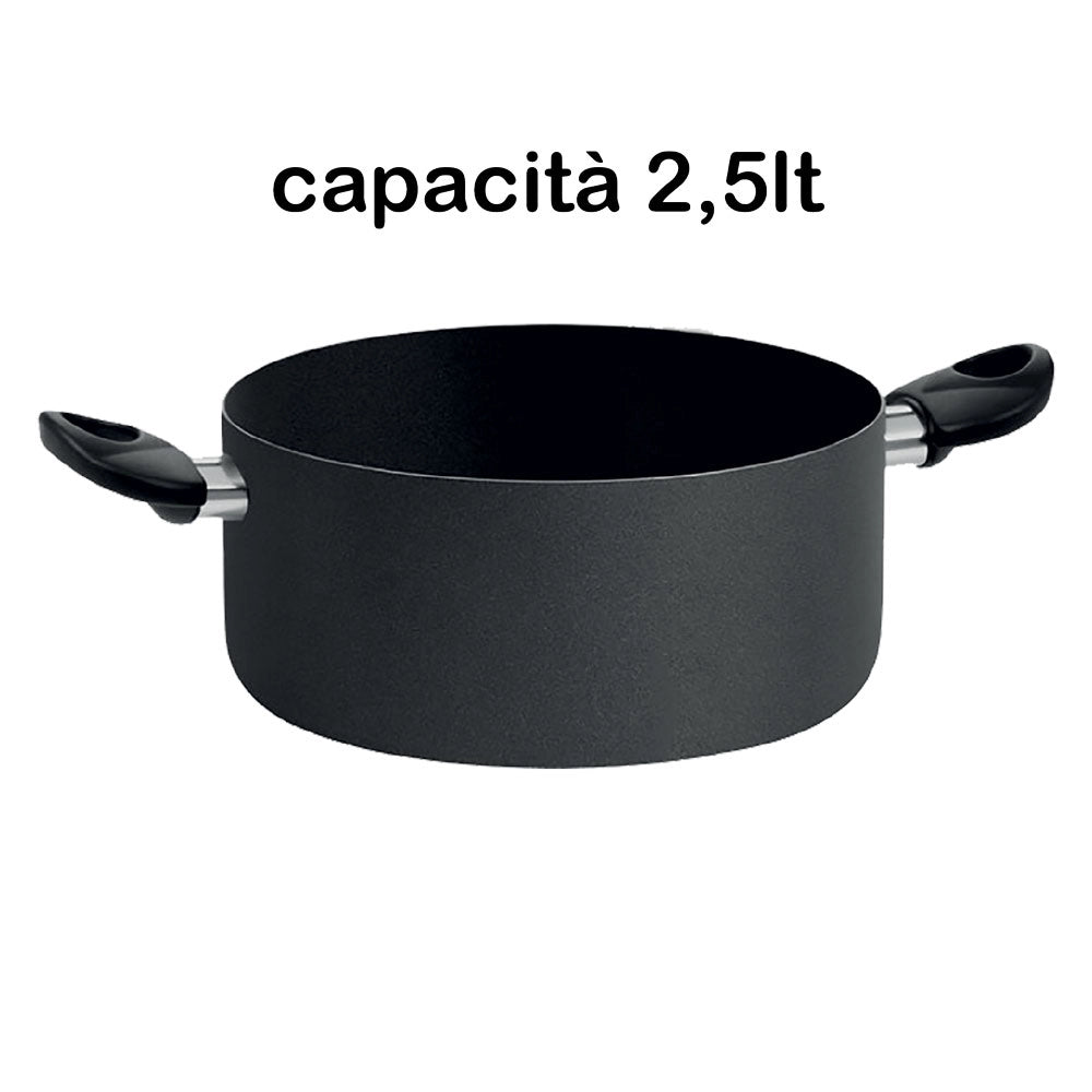 Casseruola Due Manici À H.8 Capacità Pentalux Black Line in Alluminio 2,5 Lt 16 cm