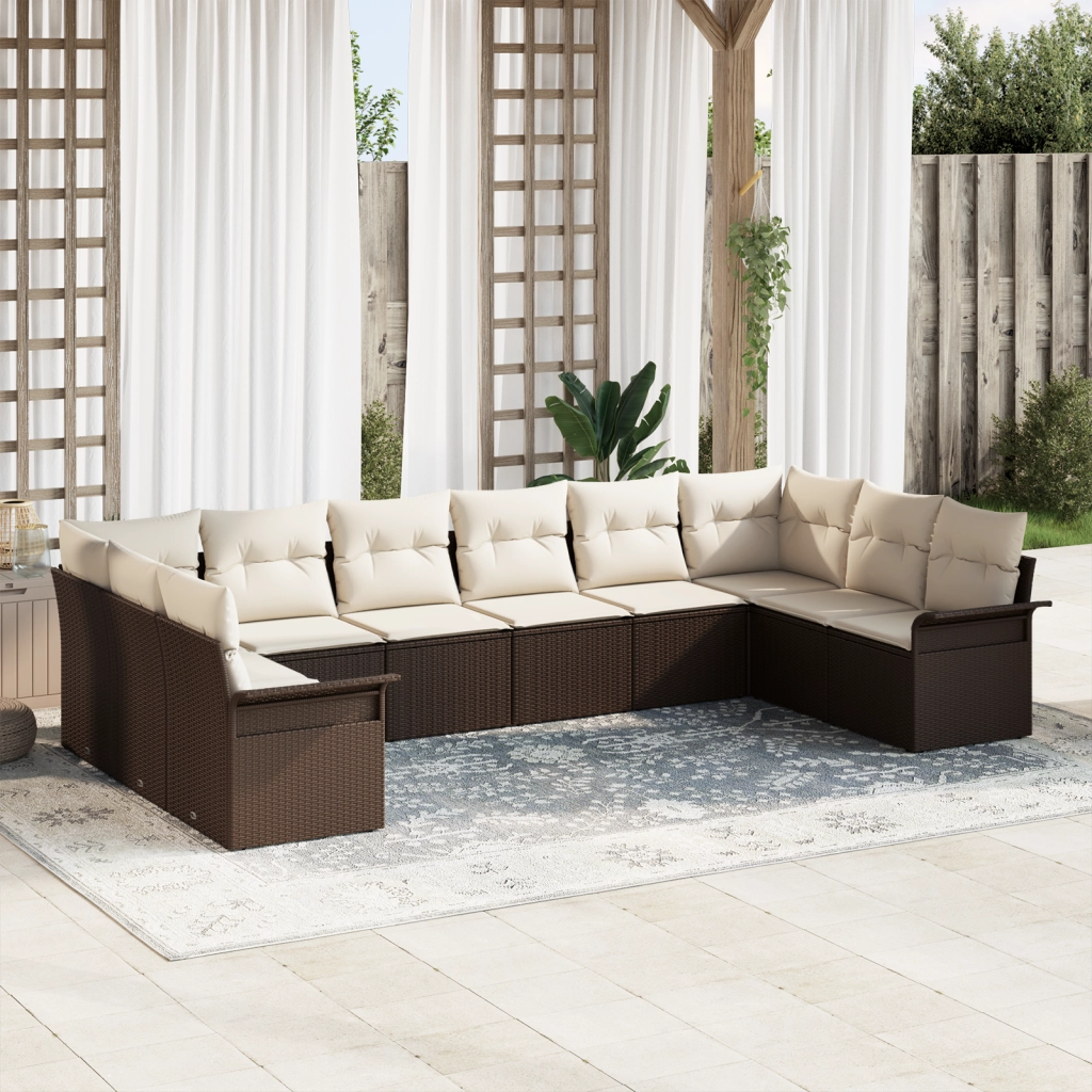 Set di divani da giardino  con cuscini marroni in polyrattan