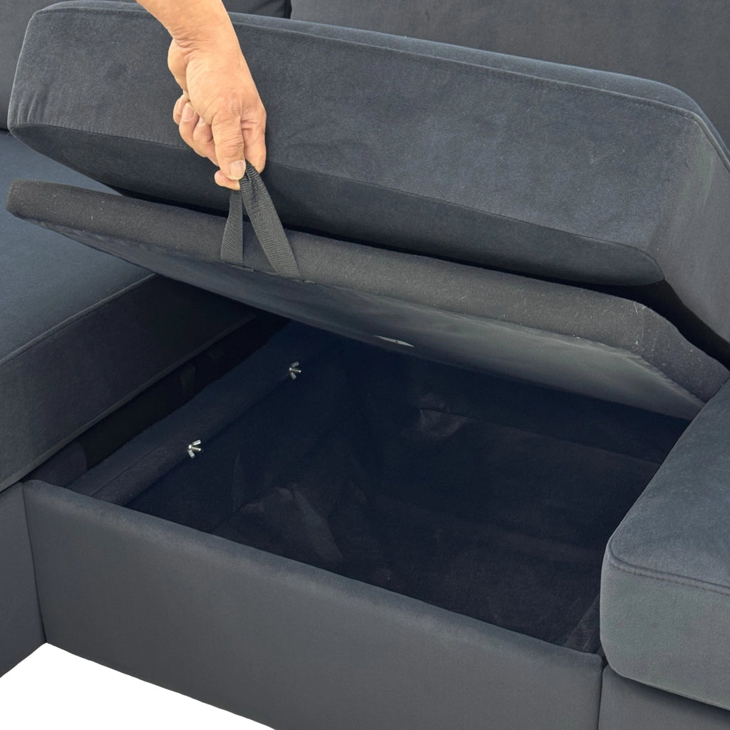 Divano Angolare con Ottomane e 4 Contenitori ¨C Xylo ¨C Tessuto Grigio Scuro, 245 cm