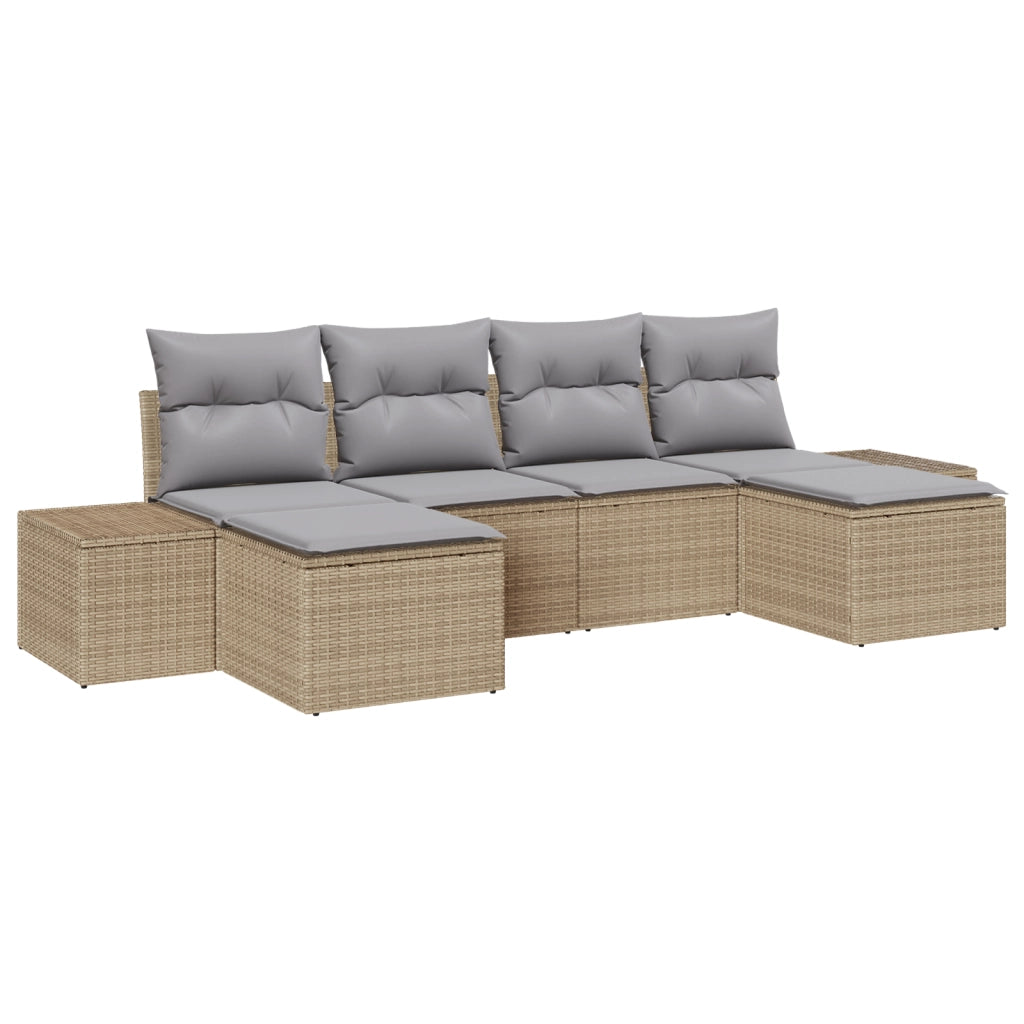 Set di Divani da Giardino 6 Pezzi con Cuscini Beige in Polyrattan