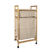 Trade Shop - Mobiletto Cesto Portabiancheria In Bambù Tessuto 42x33,5x84,5cm A 2 Scomparti Con Ruote -