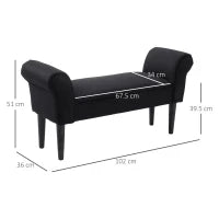 Panca Fondo Letto Imbottita con Braccioli Arrotolati, 102x35x51cm, Nero