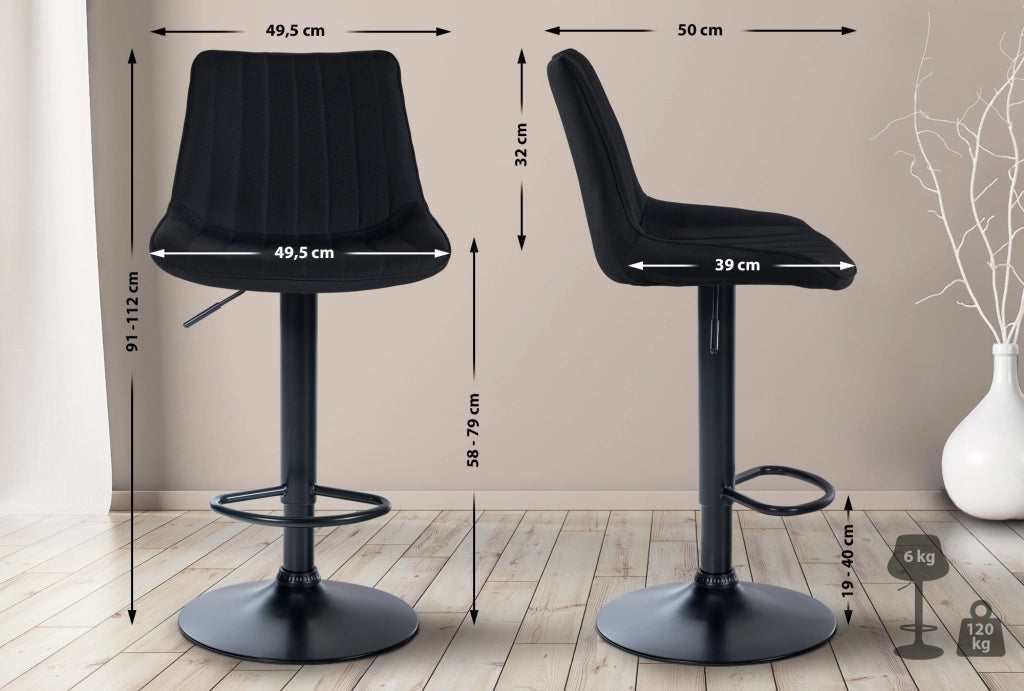 2er Set Barhocker Toni Stoff schwarz