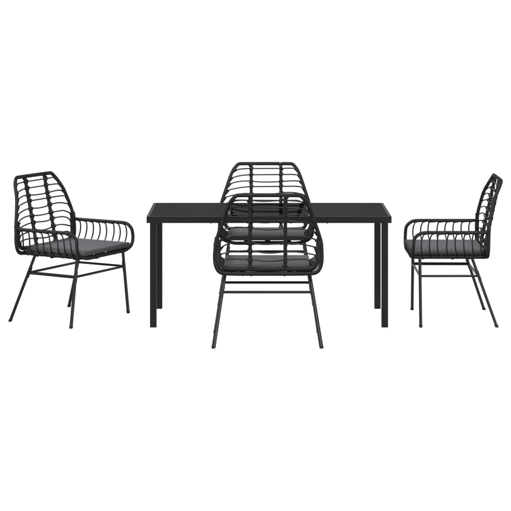 Set da Pranzo da Giardino 5 Pezzi con Cuscini Nero Polyrattan