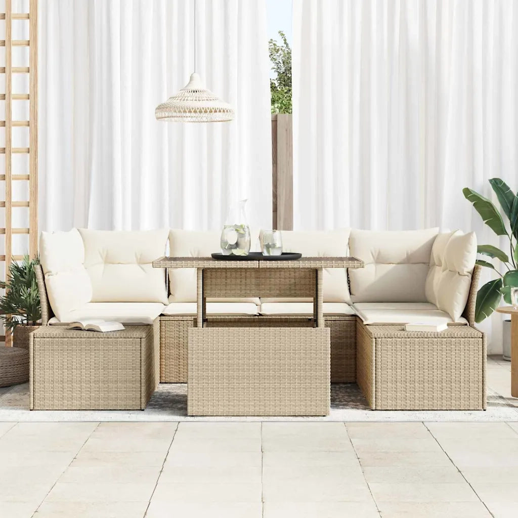Set di divani con cuscino 7 pcs Beige e Crema polyrattan