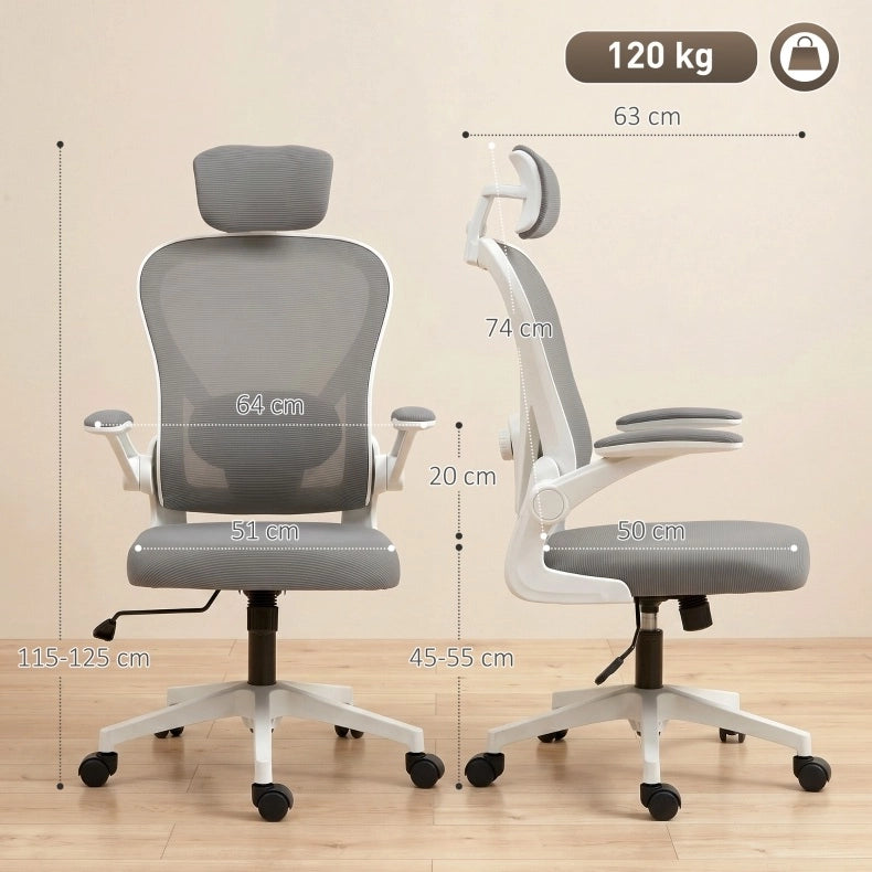 Sedia da Ufficio Ergonomica Grigia con Supporto Lombare Regolabile