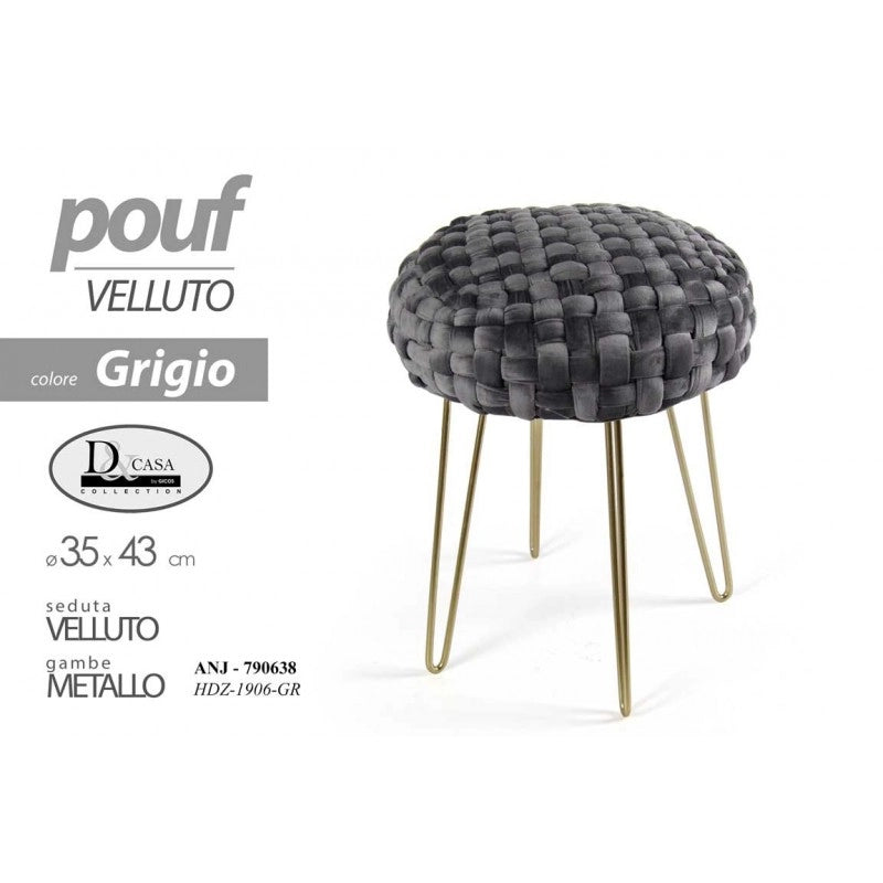 2x Pouff in velluto grigio struttura oro cm 43