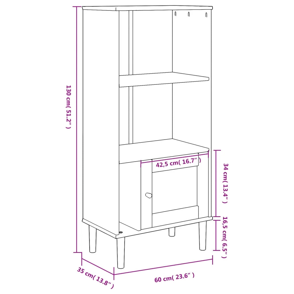 Credenza | Madia | Buffet da pranzo | Armadio da pranzo SENJA Aspetto Rattan Bianco 60x35x130 cm Massello Pino