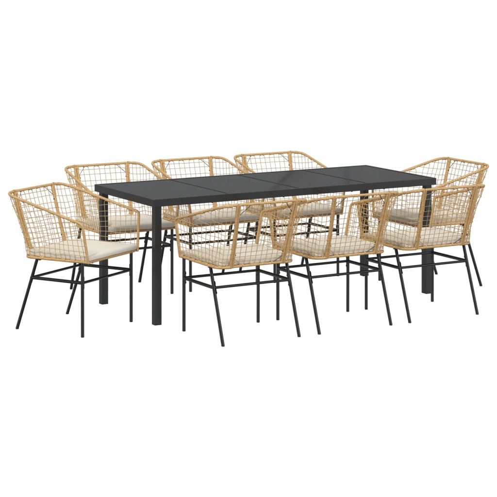 Set di 9 Sedie da Pranzo da Giardino con Cuscini Marrone Polyrattan