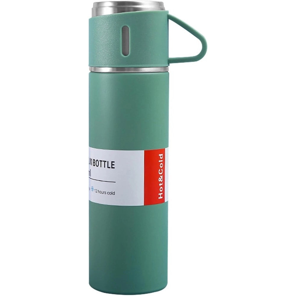 Trade Shop - Borraccia Termica 500ml In Acciaio Inox Con Tazza Manico Per Bevande Calde Fredde -