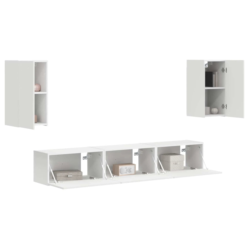 Set mobile TV Montaggio a parete 5 pcs Bianco Legno multistrato