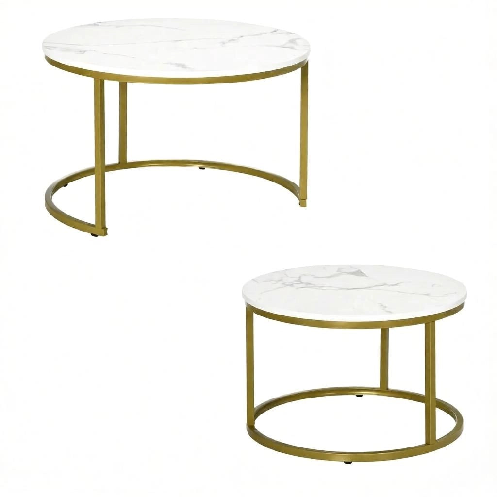 TAVOLINO DA SALOTTO Set da 2 pezzi rotondo Ø 74/59 cm Bianco Oro