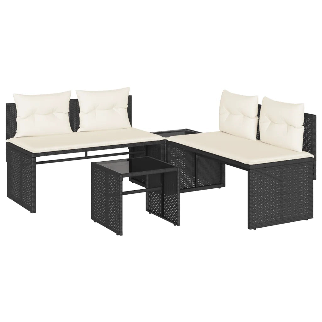 Set Divani da Giardino 4 pz | Set Salotto da Giardino con Cuscini Nero in Polyrattan