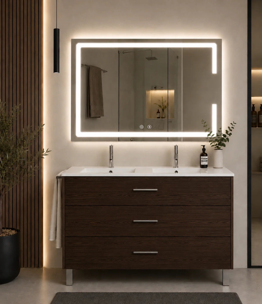 Mobile bagno con lavabo ORIGENBATH RIBERA senza specchio 120x45 cm doppio lavabo frassino tea
