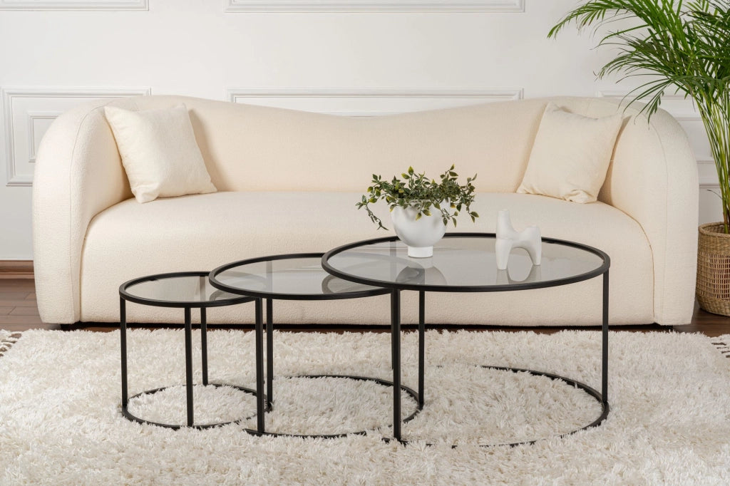 Set di 3 tavolini in metallo "Aurum" - 80 x 80 x 43 cm - Nero Grigio
