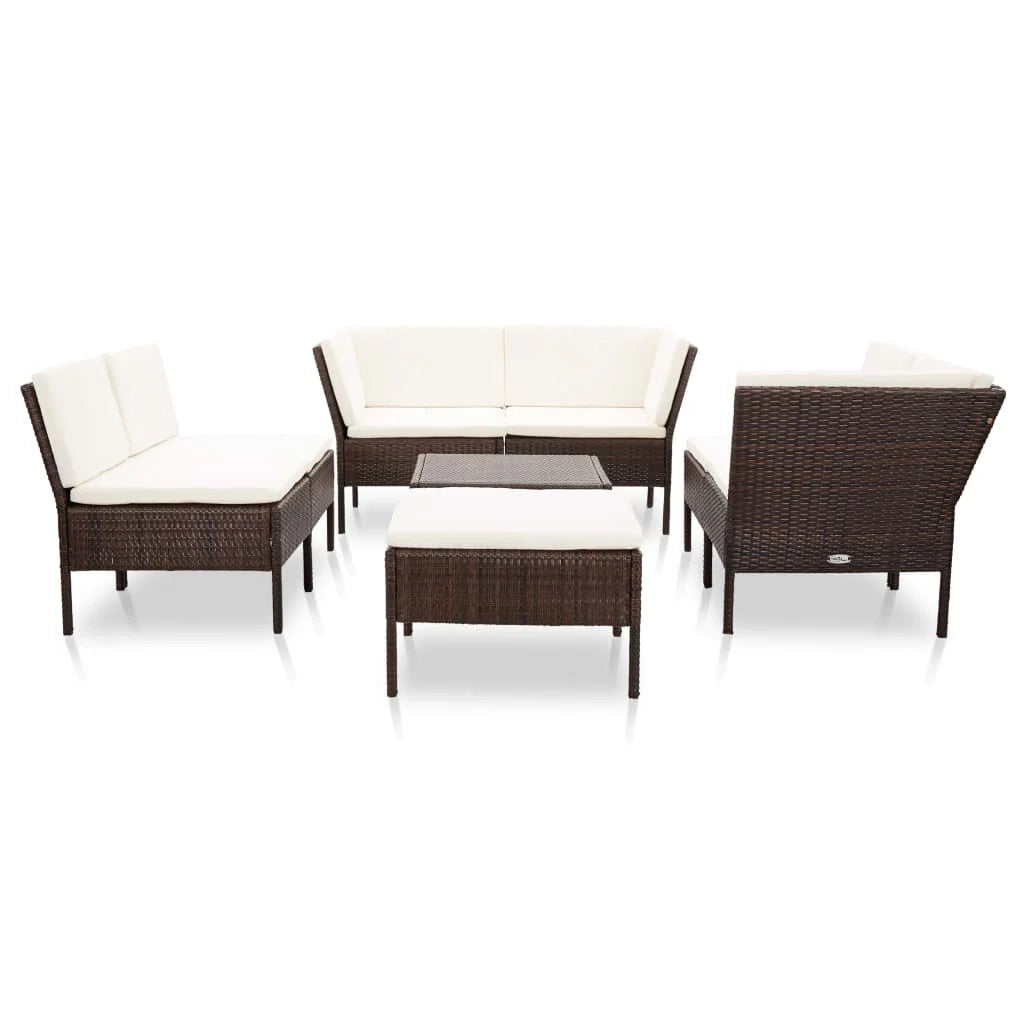 Set di mobili da giardino mobili da esterno 8 pezzi con cuscini resina intrecciata marrone 02_0017704