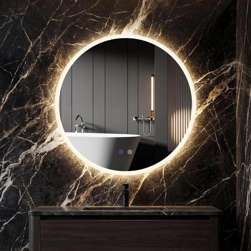 Specchio Rotondo con Luce 60 cm, Specchio Retroilluminato Bagno con 3 Colori Luce, Antideflagrante, Antiappannamento, Luminosità Regolabile, IP44, Memoria e Vetro Temperato HD (60 x 60 cm)