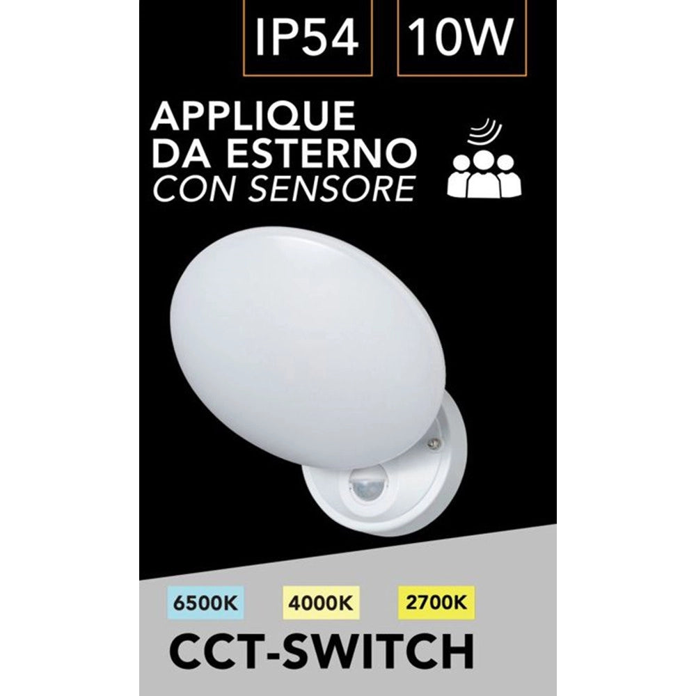 Trade Shop - Applique Da Esterno 10w Con Sensore Movimento Cct Switch Ip54 3 Colori Luce Ss-esa-02b3c -