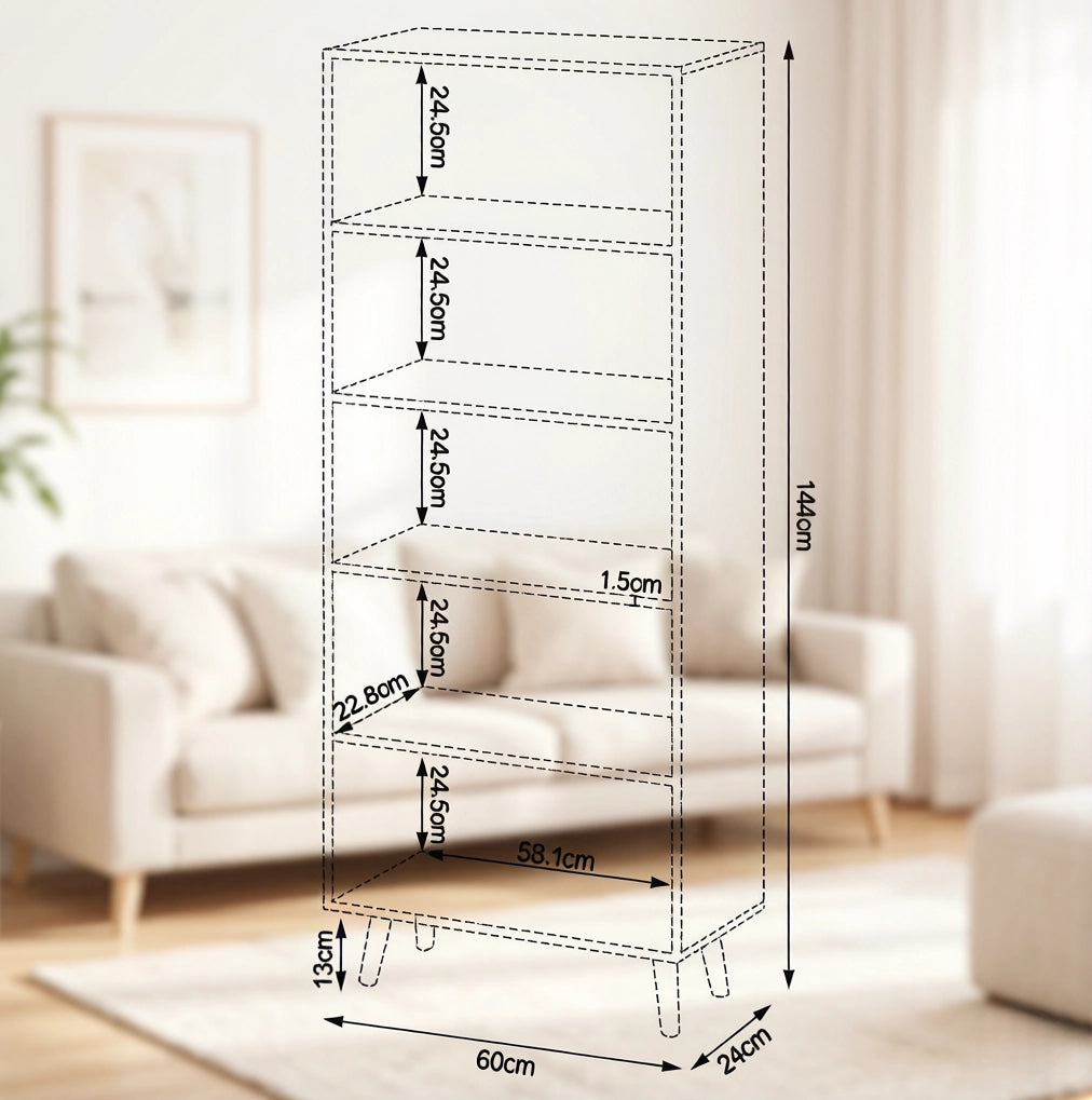 Libreria bianca a 5 vani 60x24x144 cm