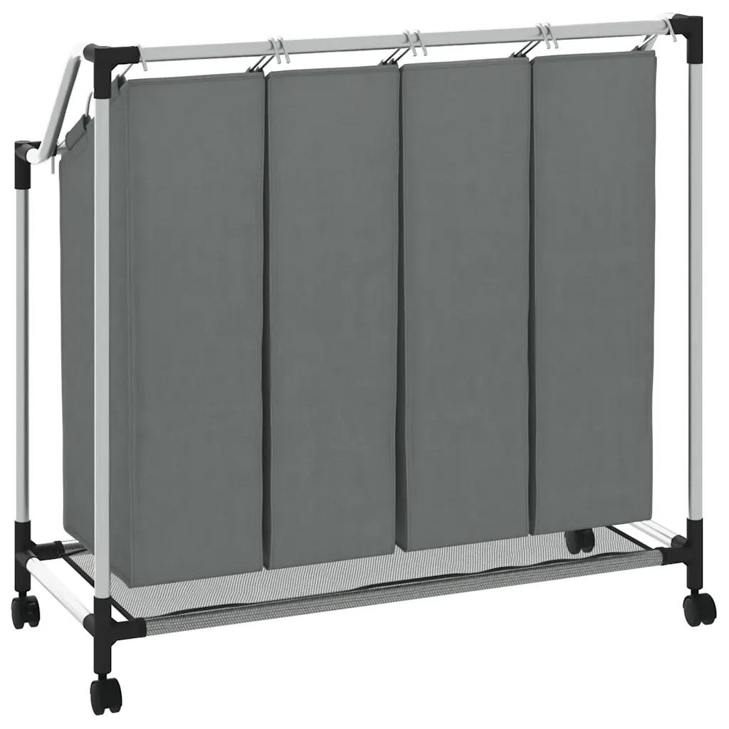 Cesto Portabiancheria con Ruote 4 Scomparti Grigio CFW4344571