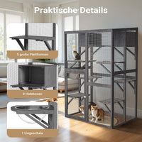 Recinto per gatti da esterno 116 x 82 x 175,7 cm, legno, tetto in PVC, 5 livelli, recinto per gatti per giardino, balcone, rifugi