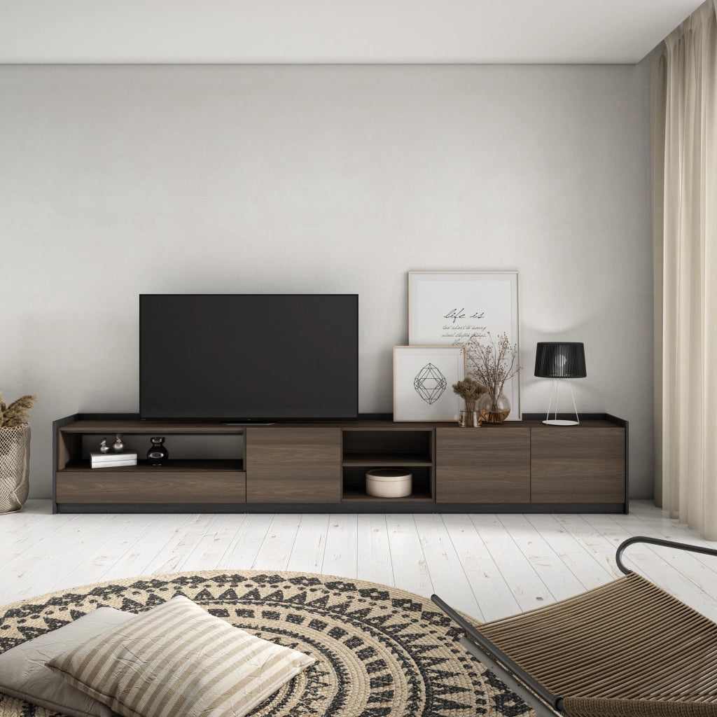 Mobile TV Soggiorno, 310x50x37 cm, Per TV fino a 80", Mobile Soggiorno, Rovere scuro e Nero