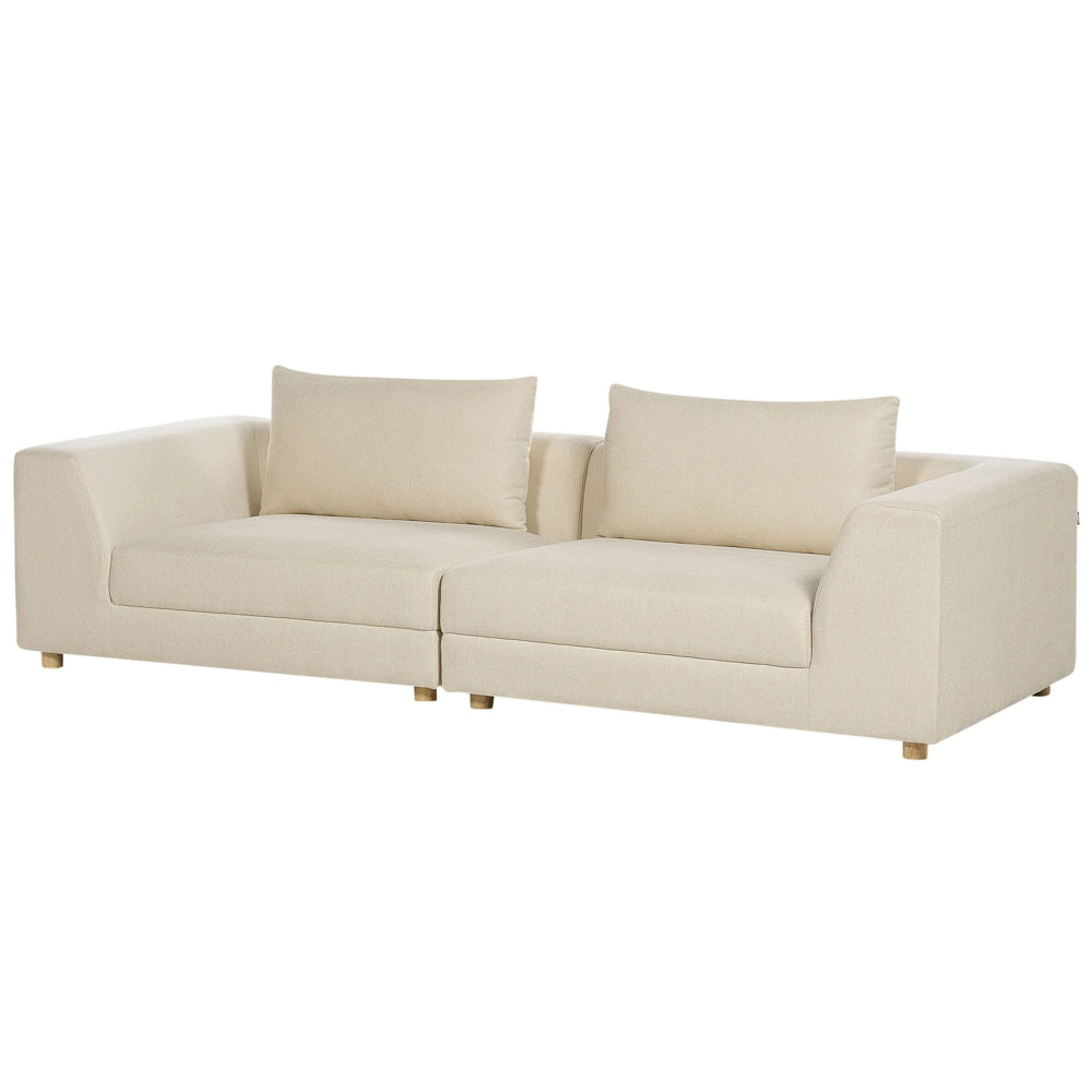 Divano Tessuto Beige Poliestere Imbottito Divano 3 Posti Cuscini Braccioli Soggiorno Moderno Confortevole Accogliente