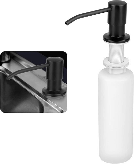 Dispensatore di Sapone per Lavastoviglie Integrato - Sottofondo - Dispensatore di Detersivo - Bacinella da 350 Ml - Acciaio Inossidabile - Nero