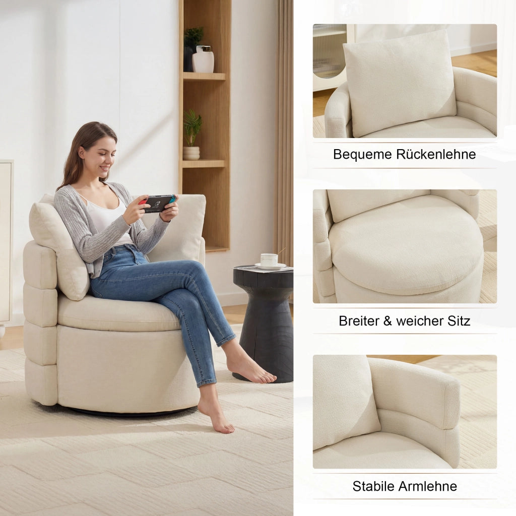 POLTRONA girevole 360° con contenitore nascosto 72 x 66,5 x 76 cm Chenille Avorio