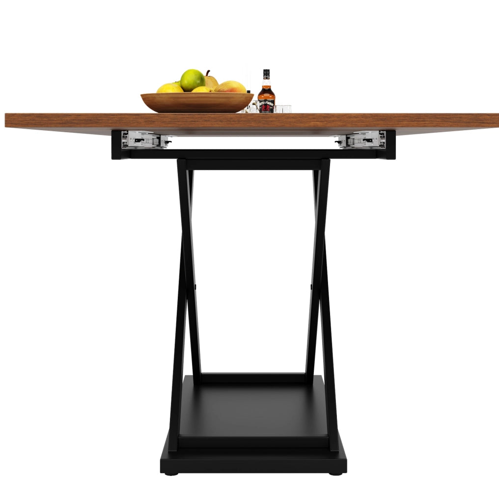 Tavolo da pranzo allungabile 120-160x80x75 cm; MDF e metallo; noce e nero