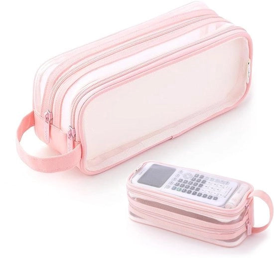 Etui trasparente per fitness per adolescenti grande etui per scuola grande etui per ufficio etui trasparente per adulti trasparente (rosa)